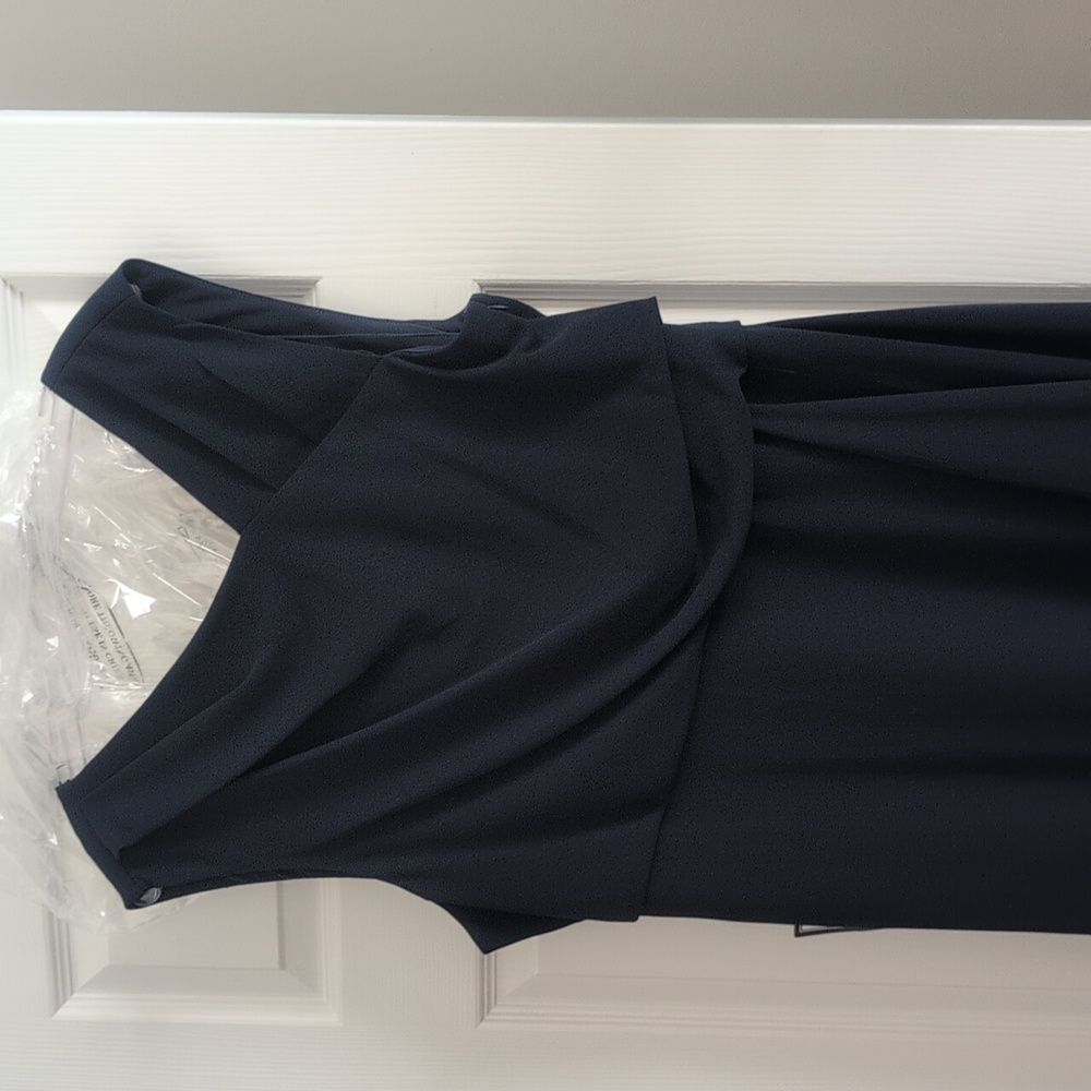 Gown-Adrianna Papell Navy Blue Asymmetrical Crepe Cascade Gown Nwt